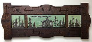 Framed Log Cabinscape Prairie Handmade Art Tile Triptych Click To Enlarge