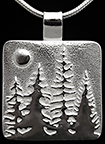 Pine Trees Forest Full Moon Silver Necklace