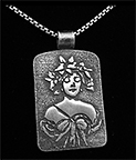 Arts & Crafts Art Nouveau Woman With Crown And Gown Silver Necklace