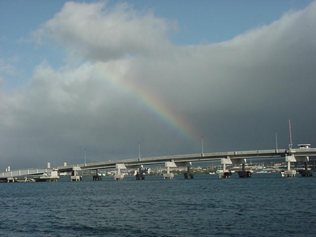 On the boat riding over to the Arizona Memorial, we looked to the right and there was this rainbow.
