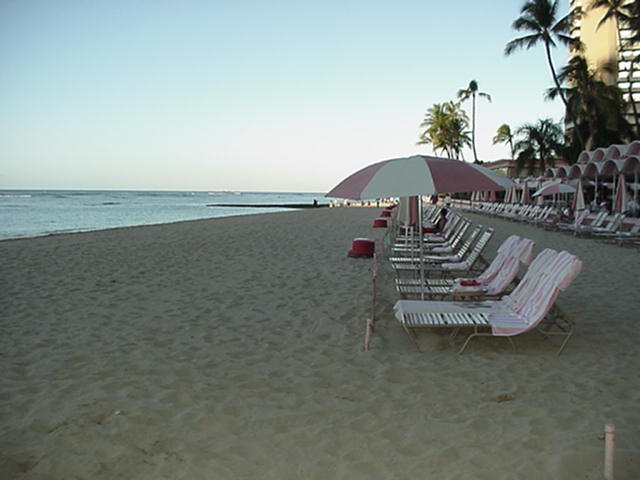 Looking down the beach in Waikiki.  This was pretty early in the morning.  Not too many people out yet.