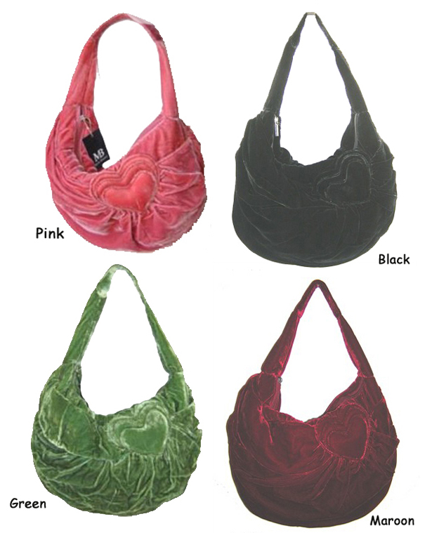 Female Vintage Velour Heart Design Handbag