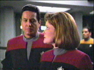 Janeway looks somewhat wary of Chak