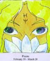 The Pisces Calendar. More Pisces stuff. This was acrylic 
paint on acetate.  I went by the book for symbols. The white lotus, eyes and hair are all 
supposed to be meaningful to the Piscean person.