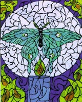 This was done with acrylic paint on a black Strathmore sketchbook. The concept was more or less an accident. This is what happens when hands are idle near paint. I liked it though and it's become one of my favorite designs. Now I think I could have done without the flames 
.