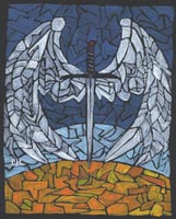   The Winged SwordThis was another of my stainglass paintings, again with acrylic on a black sketchbook cover.
I've had lots of people read religious symbolism into it, but I hadn�t intended it to be when I painted it.