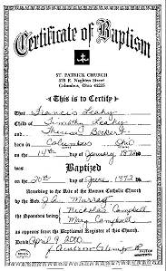 Francis Leahy Baptism Certificate