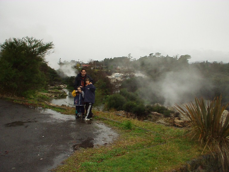 Doron and the kids just outside Whakarewarewa