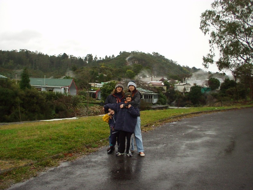 Dina, me and the kids just outside Whakarewarewa
