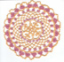 Picture of a bright pink and yellow doylie.