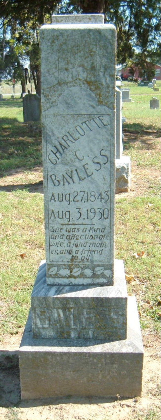 Charlotte C. Bayless: She was a kind and affectioante wife, a fond mother, and a freind to all