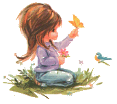 Young girl sitting on the grass with a butterfly