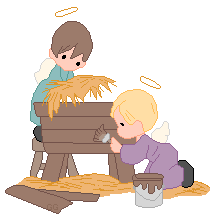 Precious Moments Kids Preparing Nativity