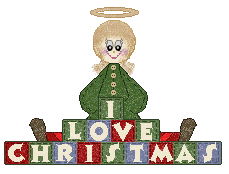 Angel with sign that says I love Christmas