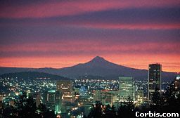 Downtown Portland and Mt. Hood at sunrise