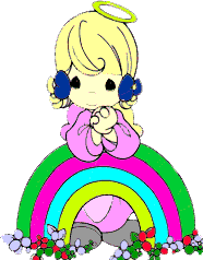 Precious Moments Girl Praying by a Rainbow