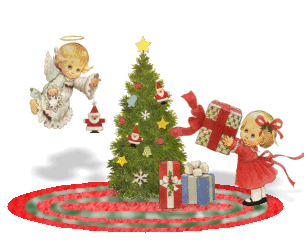 Christmas tree by a fireplace