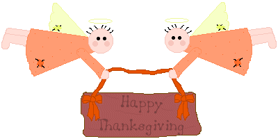 Happy Thanksgiving Sign Held By Two Angels