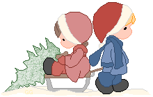 Precious Moments Kids Pull Tree with a Sled