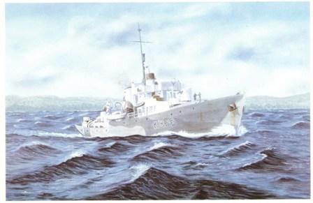 This painting is the work of Bill McMurray and was presented to Tom Butler, Able Seaman, RCNVR, survivor of HMCS TRENTONIAN.  It is now at the Army, Navy and Air Force Association #284 in Stevenson, BC.