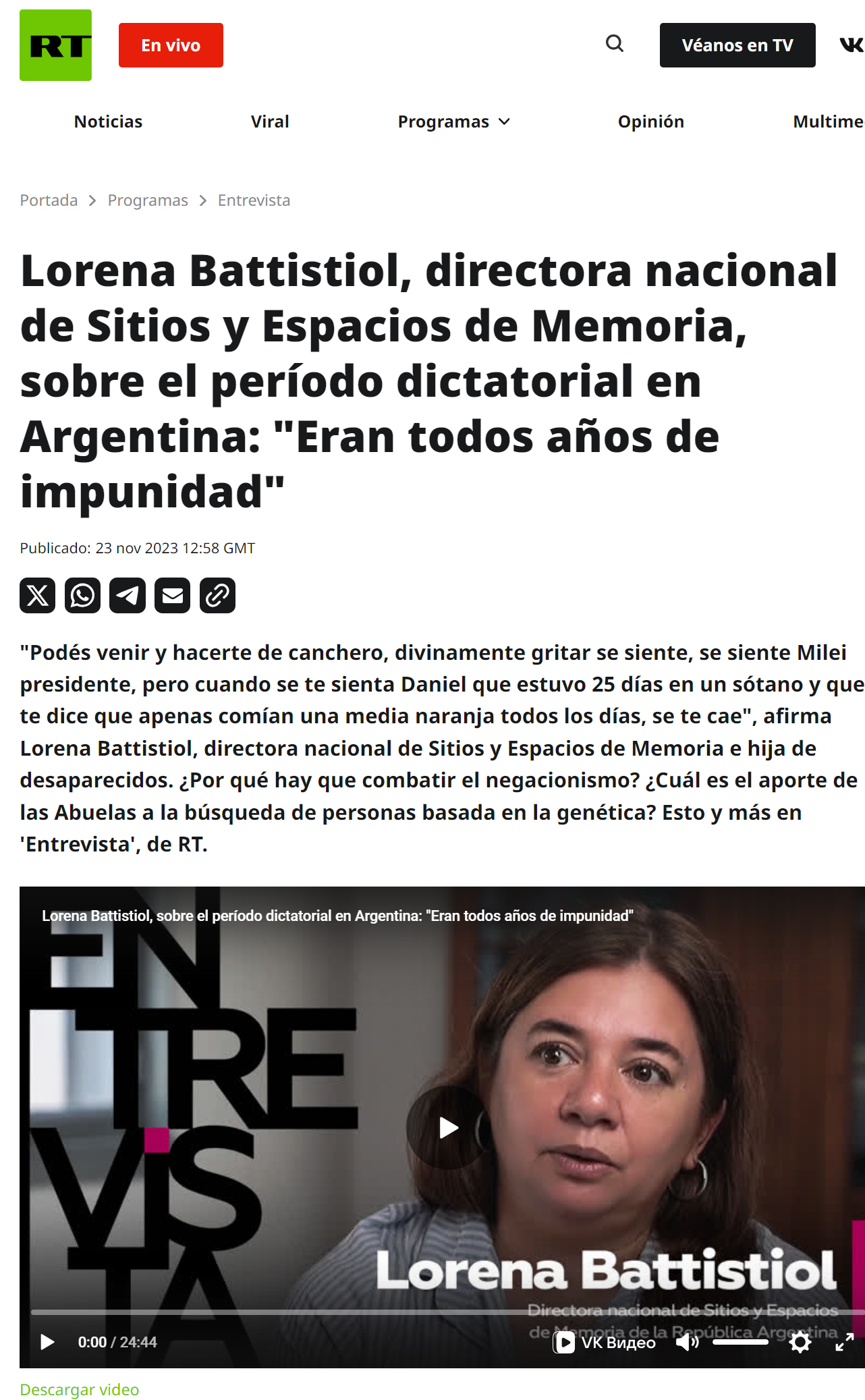 "Eran todos a�os de impunidad"