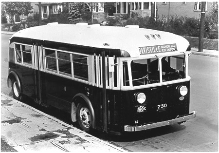 TTC Twin Coach 23-R no. 730 signed for the Davisville route