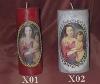 Christmas candle displaying image of Mary and baby Jesus