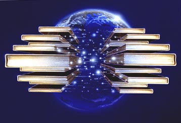 globe and flying books