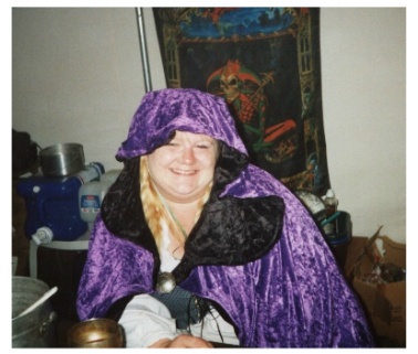 Katherine after a long day serving Spankings, An Tir West War 2001