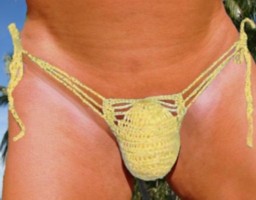 yellow or any color 3 string crochet thong