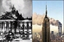 LEFT, REICHTAG BURNS, RIGHT THE WTC BURNS, HISTORY REPEATS ITSELF WITH THE ENABLING ACT