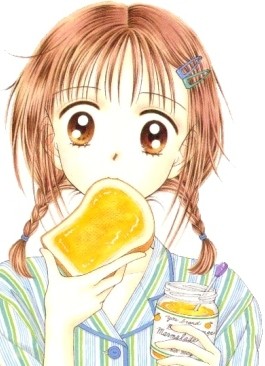 Miki with toast and marmalade...