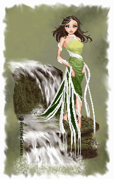 I love how this turned out. I was worried about making those white ribbons flowing into the water. I didn't plan on doing the background at first, but this doll really requires it