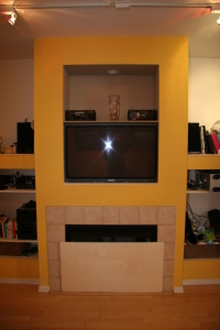 Living Room fireplace and Built-in Plasma