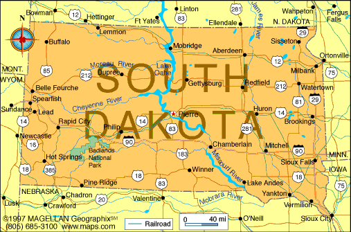 Map of South Dakota