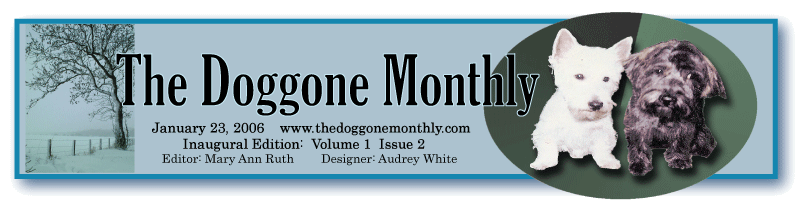 The Doggone Monthly Masthead, incorporating a copywritten tree image from FreeFoto.com