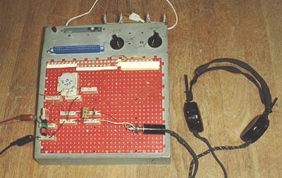 Photo of Crystal set constructed on DeVry breadboard.