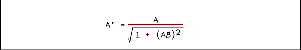  eh prime = eh over the square root of 1 + quantity eh beta quantity squared, close square root.