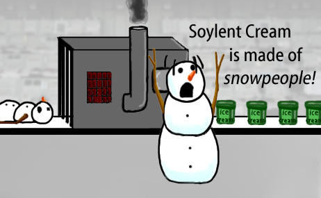 Dry Ice: The Snowman (or Snowmen) Based Comic.  [Machine turning snowmen into ice cream]  -Soylent Cream is made of snowpeople!