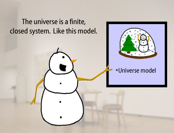 Dry Ice: The Snowman (or Snowmen) Based Comic.  -The universe is a finite, closed system.  Like this model. [A snowglobe]