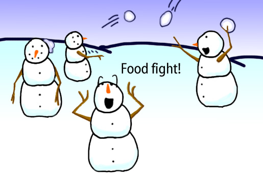 Dry Ice: The Snowman (or Snowmen) Based Comic.  [Snowmen throwing snowballs] -Food fight!!