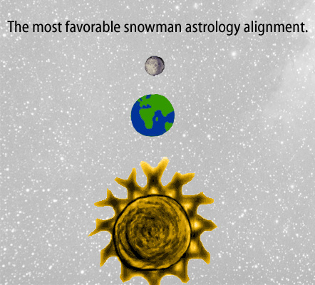 Dry Ice: The Snowman (or Snowmen) Based Comic.  [Moon, earth and sun aligned to look like a snowman] -The most favorable alignment in snowman astrology.