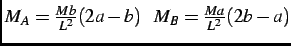 $M_A = \frac{Mb}{L^2} (2a-b) \;\;\; M_B =\frac{Ma}{L^2}(2b-a) $
