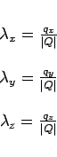 \begin{displaymath}\bgroup\color{black} \vert Q\vert = \sqrt{(q_x)^2+(q_y)^2+(q_z)^2} \egroup\end{displaymath}