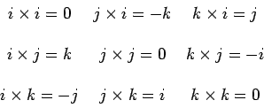 \begin{displaymath}
\vec{A} \times (\vec{B} + \vec{C}) = \vec{A} \times \vec{B} + \vec{A} \times \vec{C}
\end{displaymath}