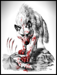 White Blood Stained Wolf