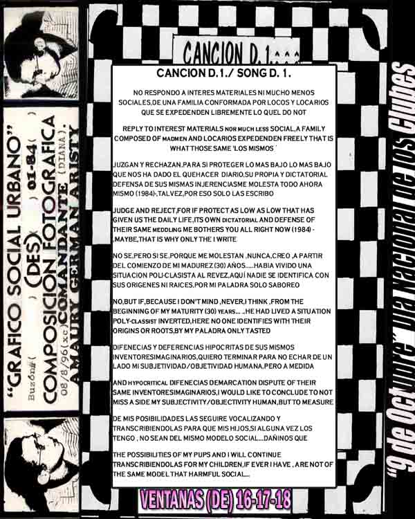 110- (A) - .EXPOSURE PLOT graph #7 (BARRIO CAPOTILLO) -. Exponents "Five martyrs 9 of the 9 of October-Title Exhibition "Song Reason" -Chronic Urban Music by: Dr. Ruben B1ades&reg; -performer; Asocludisna- 84--conjunction: Lote bass expressed -Rock. National--White and Black - Invertido-Orquestacion : Sting - They Dance alone https://www.youtube.com/watch?v=MS_bN5ECJTI (Cueca Only) ( -Optical :S0mm-Format:e= 35 - 3 x S -1/2--Red Corner--Urban Signal No. 02-track double-1984.( DISTRICT FEBRUARY 27 inside) 