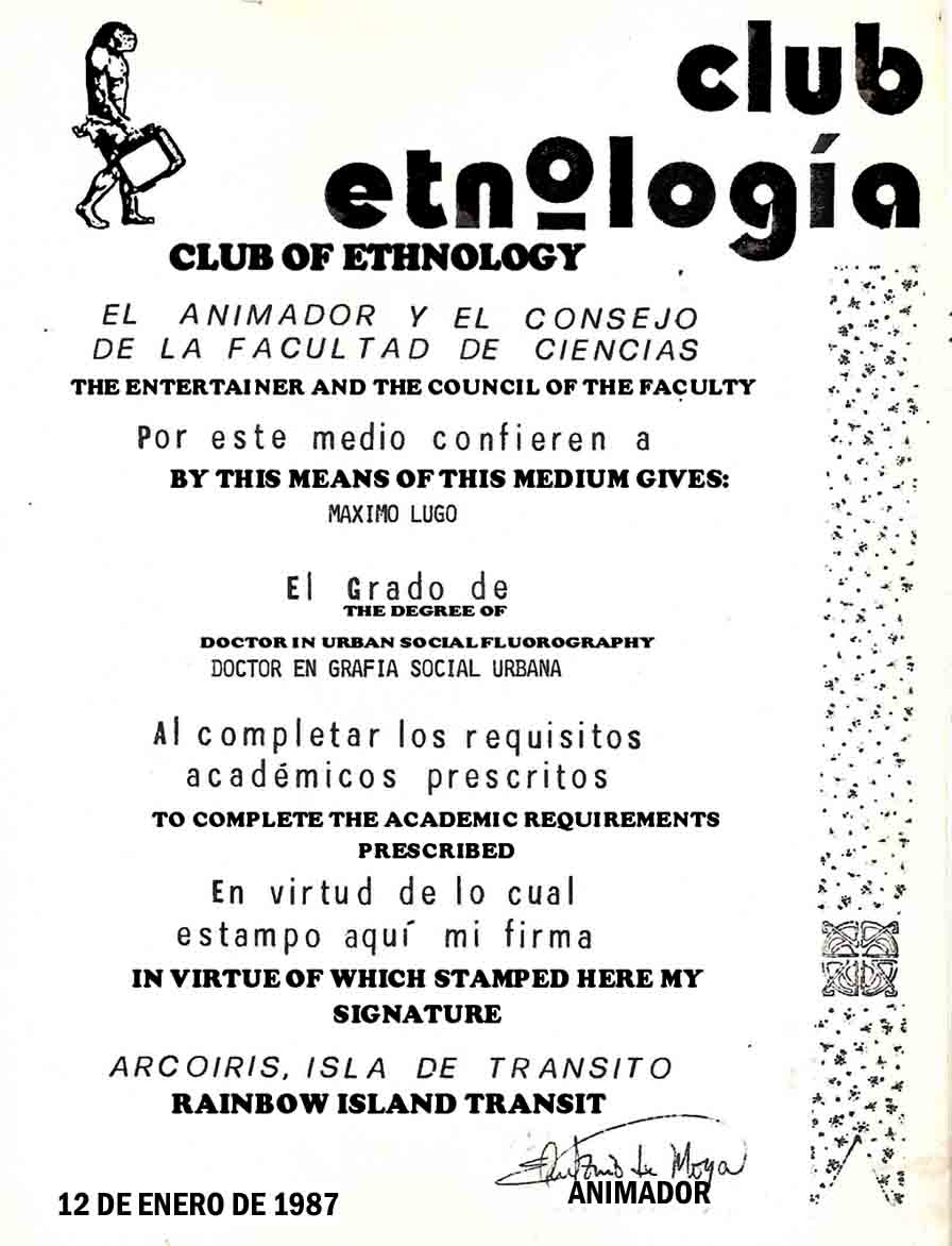 CERTIFICATE CLUB ETHNOLOGY OF SDQ. DOCTOR IN URBAN SOCIAL GRAPH.