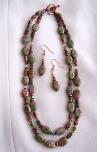 Unakite/Copper Necklace and Earrings