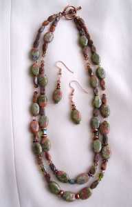 Necklace & Earrings: Unakite Sone w/ Swarovski Crystals and Copper Accents